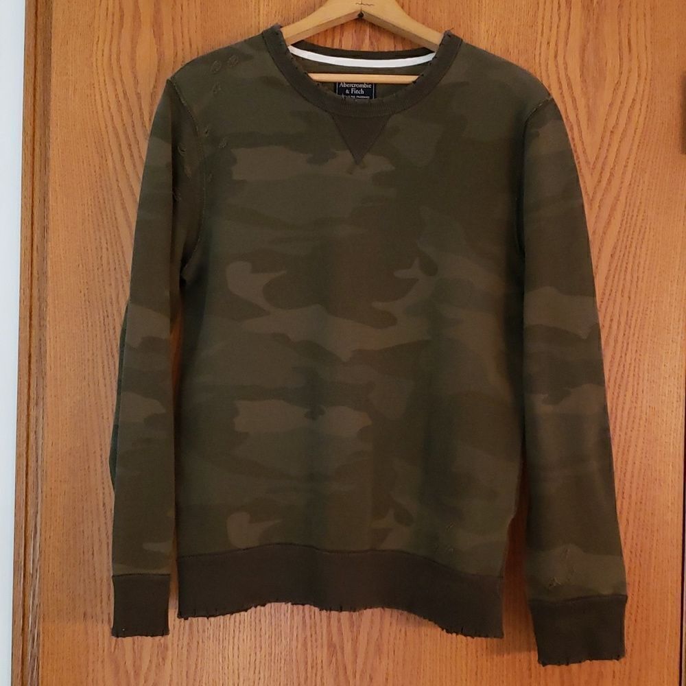 Abercrombie & Fitch Heavyweight Distressed Green Camouflage Sweatshirt Sz XS